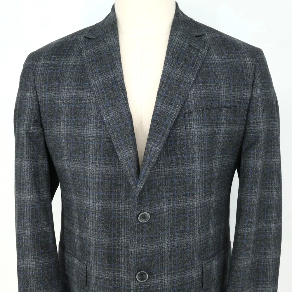 Joseph Abboud Sport Coat Mens 44S Gray Window Pane Plaid Wool Blazer Jacket